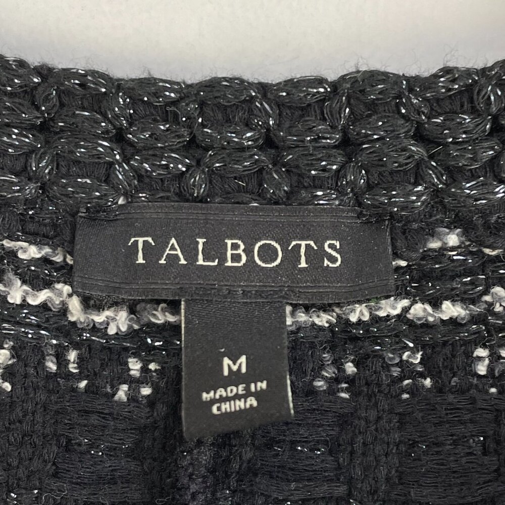 Talbots Womens Medium Black Gray Metallic Open Knit Jacket Tweed Coat Pockets - Picture 6 of 13